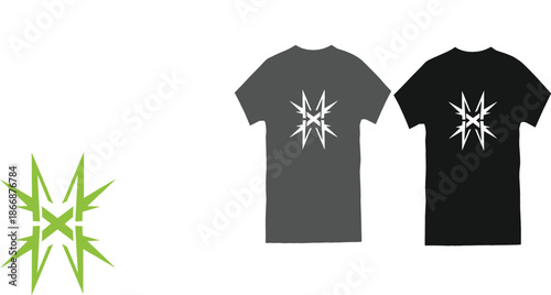 Modern abstract geometric star logo design with green sharp lines and symmetrical cross shape for corporate branding technology identity and streetwear t-shirt apparel