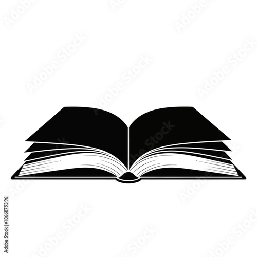 An open book with black covers and white pages a simple illustration