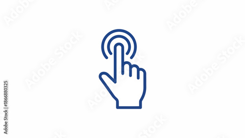 Hand Cursor Click Icon with Concentric Circles, Blue Outline Vector Symbol for Touch Screen Gesture and Digital Interaction