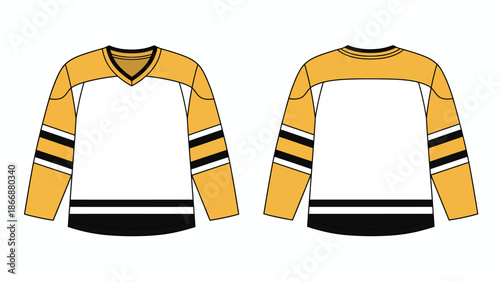 Ice Hockey Jersey Template Vector Mockup with Front and Back View, Yellow and Black Athletic Sportswear Design