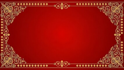 red background with gold ornate border and decorative corners for luxury design