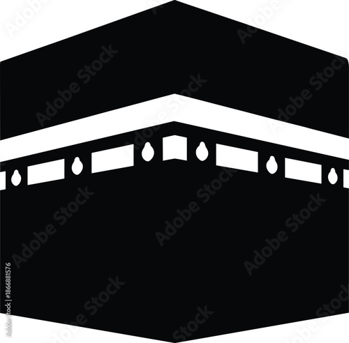 Kaaba Sacred Islamic Symbol in Black and White Minimalist Vector Representing Faith, Pilgrimage, Unity, Religion, Mecca, and Cultural Identity