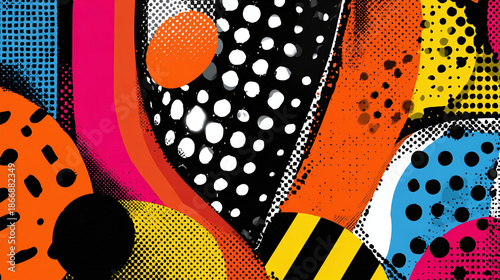 Colorful Abstract Pattern with a variety of shapes and textures, and a head profile silhouette