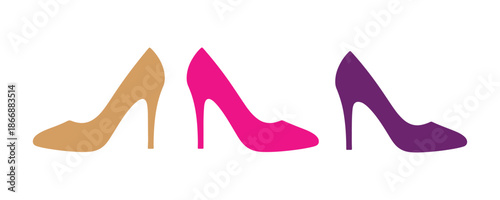 A collection of women's shoe icons, neatly isolated on a white background. This colorful, hand-drawn vector illustration represents fashion beautifully