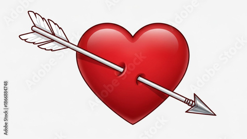 A red heart pierced by a silver arrow in a minimalist vector graphic design