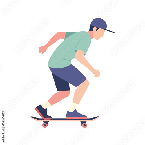 Dynamic illustration of a young man enjoying the thrill of skateboarding, showcasing urban sport and an active lifestyle, perfect for projects related to youth culture and outdoor activities
