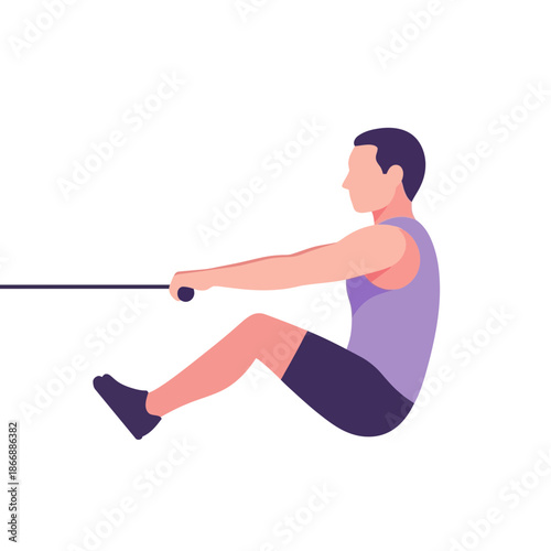 Man performing a seated cable row exercise for strength training. This fitness workout builds back muscles, enhancing physical health and exercise performance