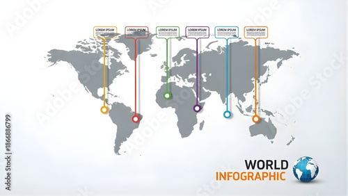 Infographic world map with global data points