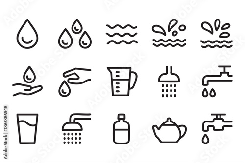 Clean Water and Plumbing Line Icons for Web and Mobile UI