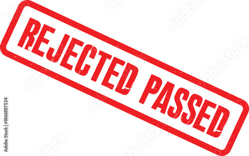 A rectangular red stamp displaying the contradictory text 'REJECTED PASSED' on a white background from a straight-on viewpoint.