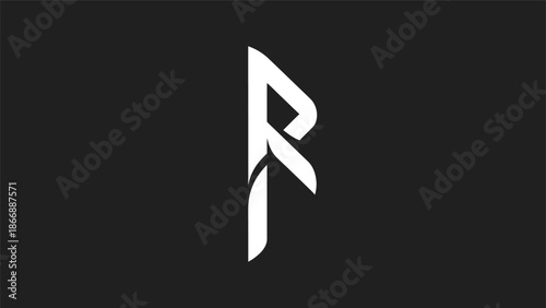 Abstract white rune symbol on dark background minimalist design.