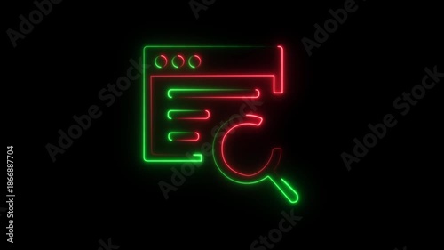 Abstract glowing neon SEO marketing icon animation with dark background.Futuristic glowing neon user SEO marketing icon with smooth animated