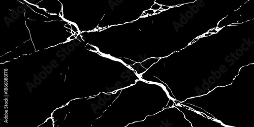 Abstract black marble texture with sharp white veins and natural stone cracks. High contrast luxury background ideal for interior design, wall tiles, countertops, branding, and modern architecture.