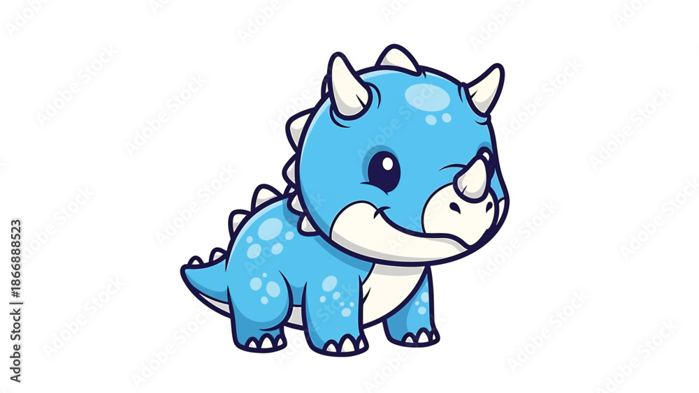 Fototapeta premium Adorable Blue Triceratops Cartoon Character with Big Eyes and Small Horns.