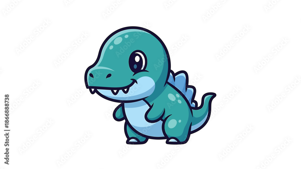 Naklejka premium Adorable Cartoon Dinosaur Character Illustration with Playful Design 1.
