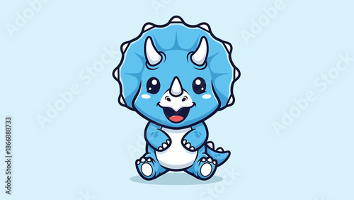 Adorable Blue Triceratops Cartoon Character with Big Eyes and Small Horns 1.