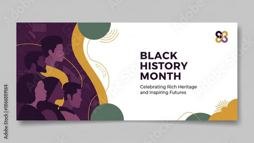 A vibrant vector graphic celebrating Black History Month with a diverse group of people