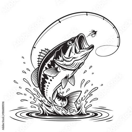 A stylized, vector illustration of a black and white cat, depicted in a sleek, graphic art style. The cat is sitting upright, facing slightly to the left, with its tail curled elegantly upwards and th