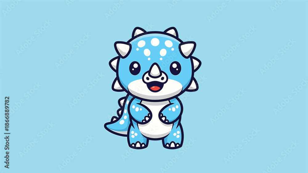 Fototapeta premium Adorable Blue Triceratops Cartoon Character with Spikes and Spots 1.