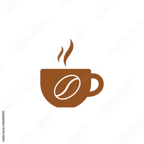 Coffee Cup Icon with Steam and Coffee Bean Design.