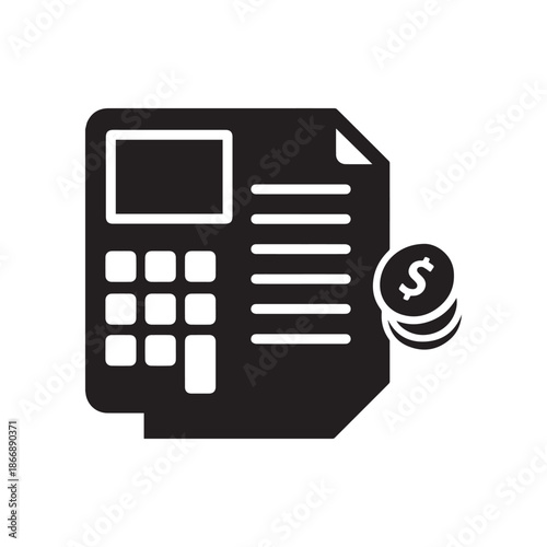  Financial accounting calculator and invoice icon representing business payments budgeting management solutions.