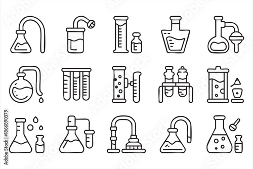 Chemistry and Laboratory Tool Line Icons for Research UI