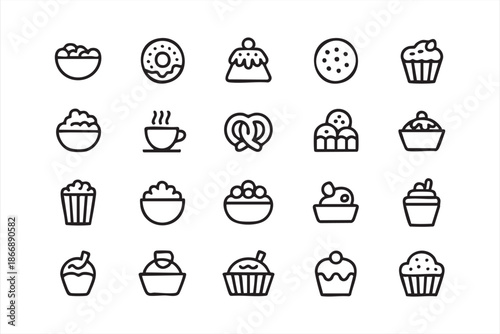 Bakery and Pastry Icons for Food Branding and UI Design
