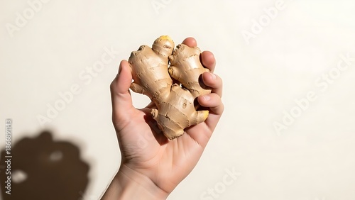 hand holding fresh ginger root