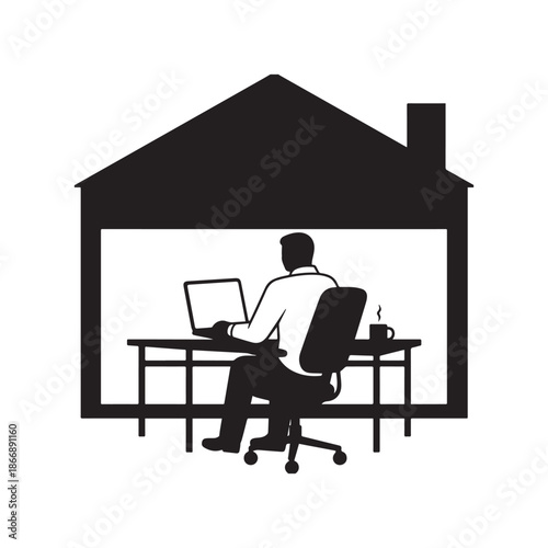  Remote worker at home office silhouette representing modern freelance digital lifestyle productivity.