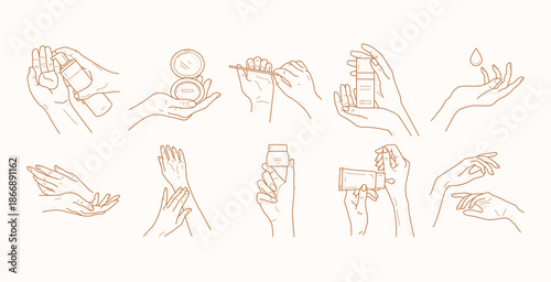 Line Drawings of Hands in Various Gestures and Actions.