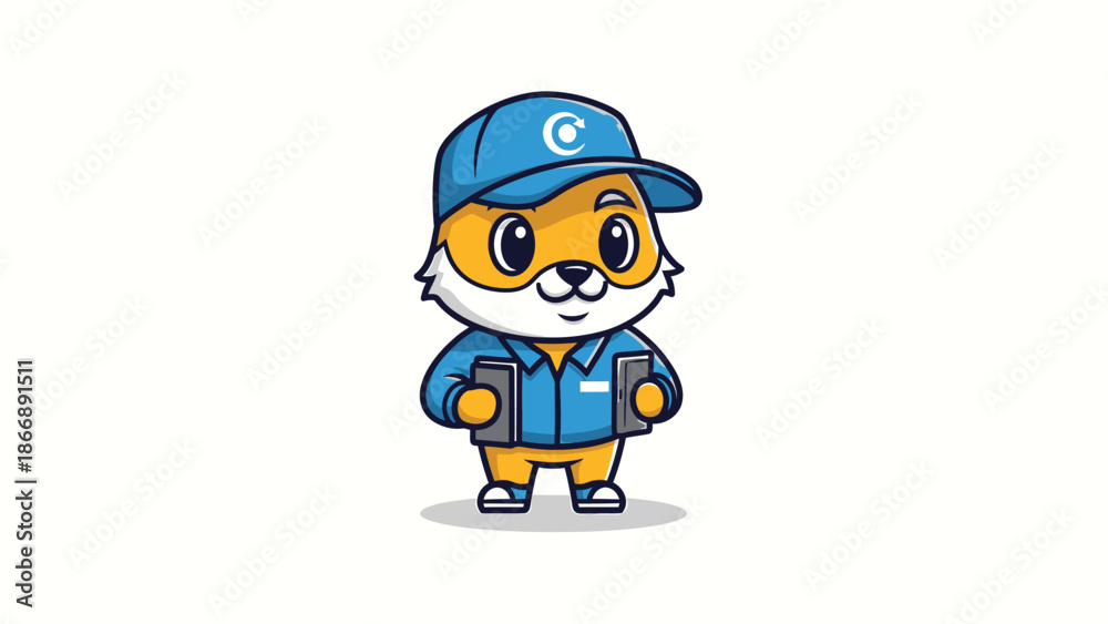 Obraz premium Cartoon Fox Delivery Mascot with Clipboard and Cap.
