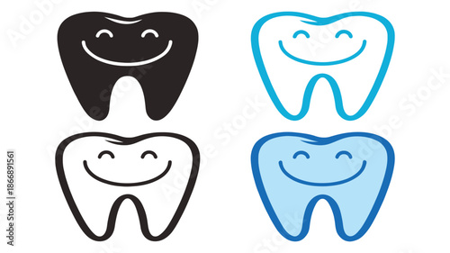 Smiling tooth icons set, dental care and oral health symbols
