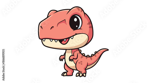 Adorable Cartoon Tyrannosaurus Rex with Big Eyes and Pink Skin.