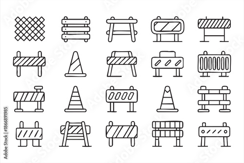 Road Barrier Icons for Construction Safety UI and Dashboards