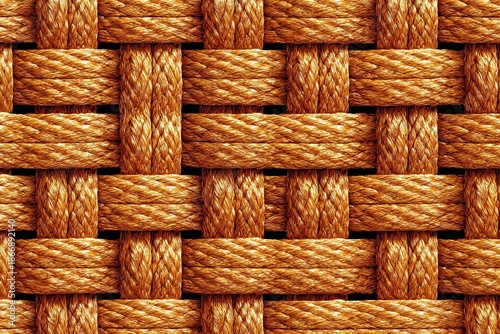 Woven pattern of tan, rectangular fiber strips with black crevices