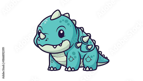 Adorable Cartoon Ankylosaurus with Spikes and Horns Illustration.