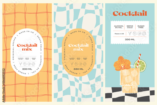 Vibrant Labels for Cocktail Mix Tonic Water and Citrus Beverage.