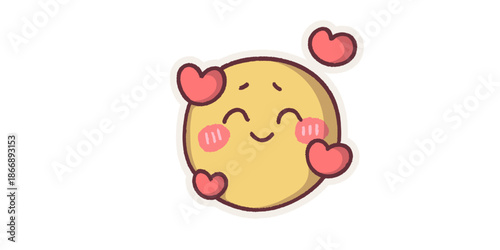 Cute cartoon emoji with hearts and blush cheeks smiling