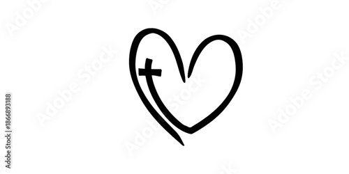 Simple heart symbol with cross inside on white background