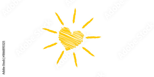 Vibrant yellow heart sun symbol on white background