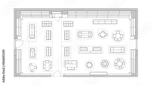 Conceptual office floor plan illustrating diverse furniture arrangements for modern workspace design