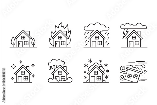 Home Weather Disaster Icons for Insurance Dashboards and Risk Apps