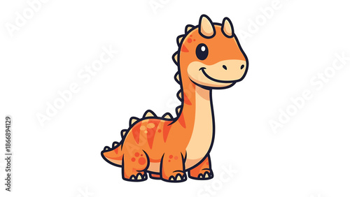 Adorable Cartoon Dinosaur with Spikes and Horns Illustration.