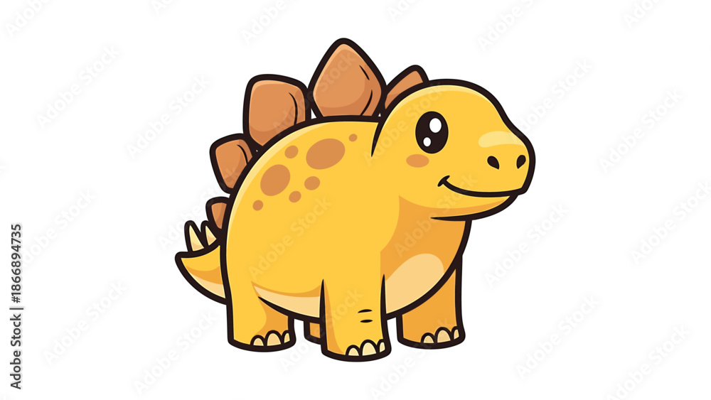 Fototapeta premium Adorable Cartoon Stegosaurus with Yellow Body and Brown Plates.