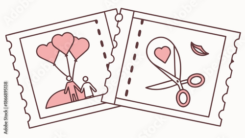 Heartfelt love ticket stubs with balloons and scissors