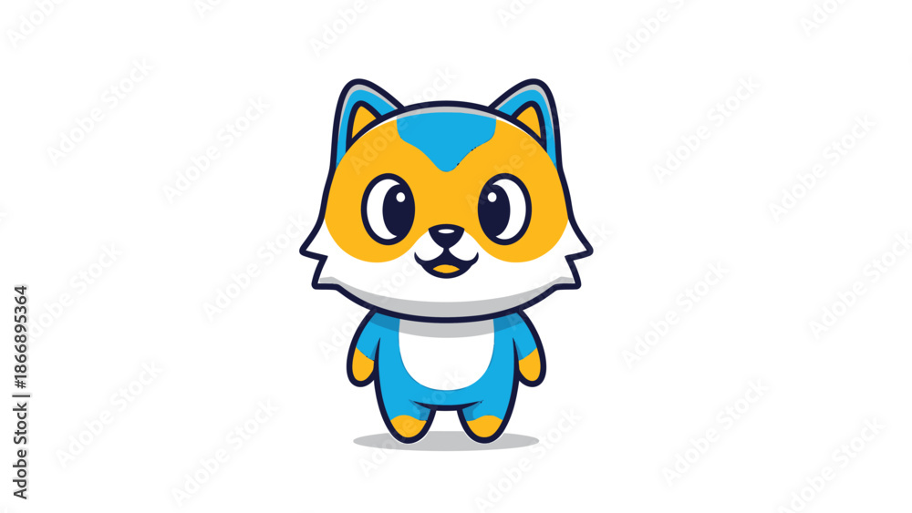 Fototapeta premium Adorable Cartoon Fox Character with Blue and Yellow Fur.