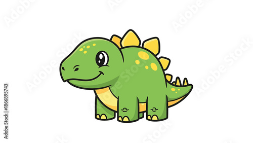 Adorable Green Cartoon Stegosaurus with Yellow Plates and Spikes.