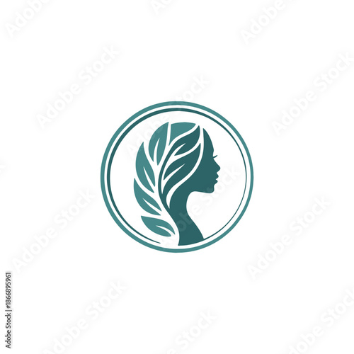Minimalist woman silhouette with leaf hair