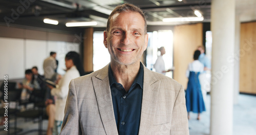 Tablou pe pânză Smile, conference and portrait of business man for keynote speaker, pride and trading expo