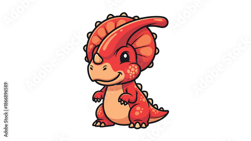 Adorable Cartoon Parasaurolophus Dinosaur Character Illustration on White Background 4.